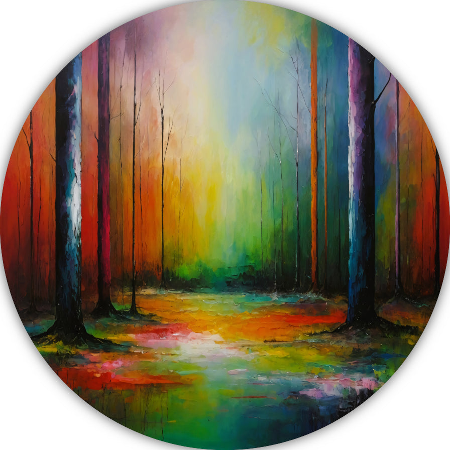 Dans van kleur in zonlicht bos aluminium muurcirkel