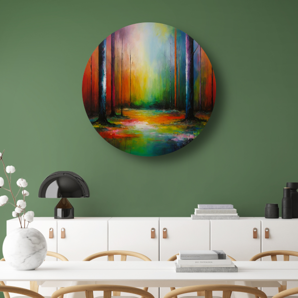 Dans van kleur in zonlicht bos aluminium muurcirkel