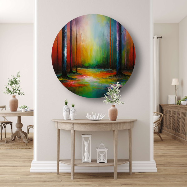 Dans van kleur in zonlicht bos aluminium muurcirkel