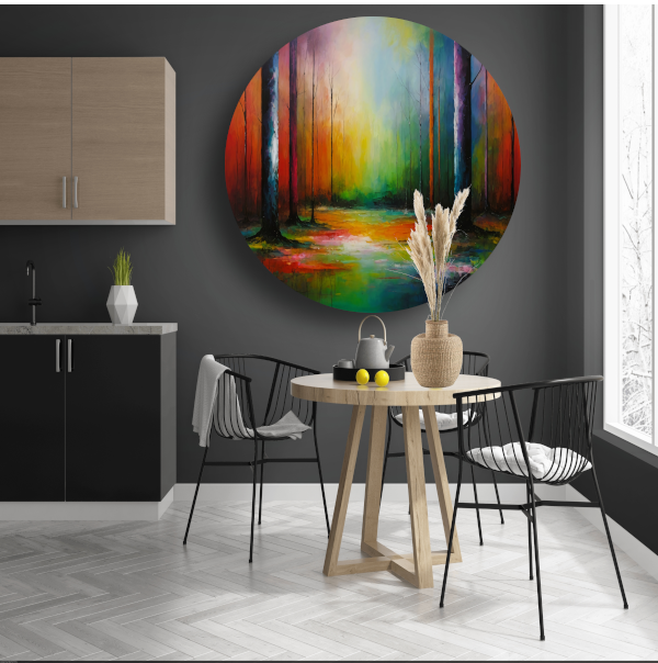 Dans van kleur in zonlicht bos aluminium muurcirkel