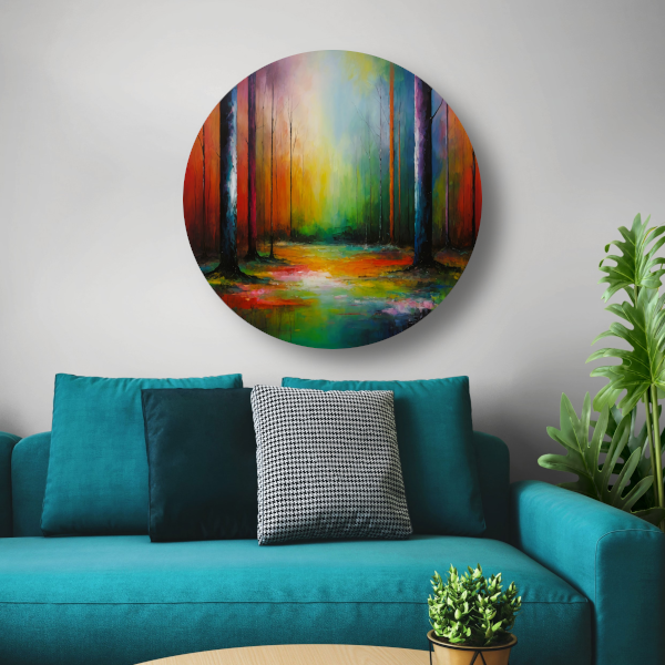 Dans van kleur in zonlicht bos aluminium muurcirkel