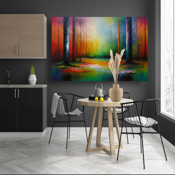 Dans van kleur in zonlicht bos poster