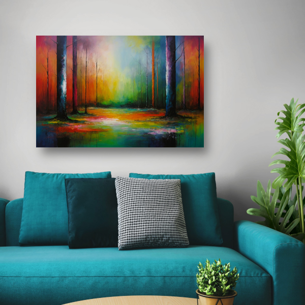 Dans van kleur in zonlicht bos poster