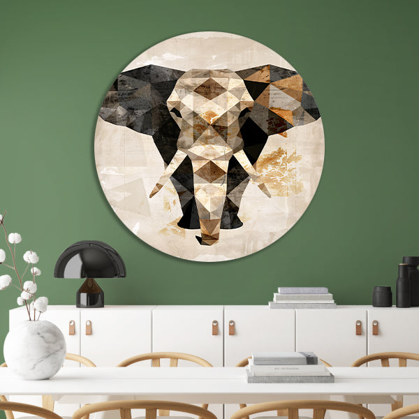 Geometrische Sepia Olifant in Abstracte Kunst forex muurcirkel