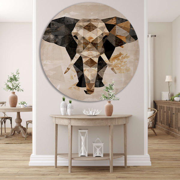 Geometrische Sepia Olifant in Abstracte Kunst forex muurcirkel