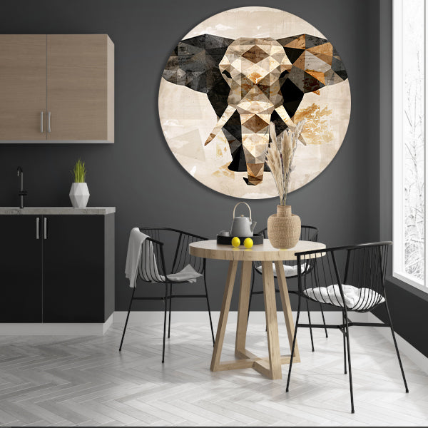 Geometrische Sepia Olifant in Abstracte Kunst forex muurcirkel