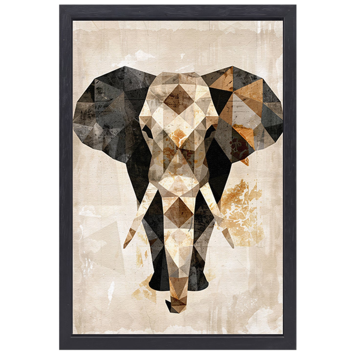 Geometrische Sepia Olifant in Abstracte Kunst canvas met baklijst