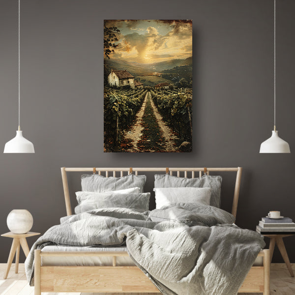 Toscaans Landschap met Wijngaard en Huis poster