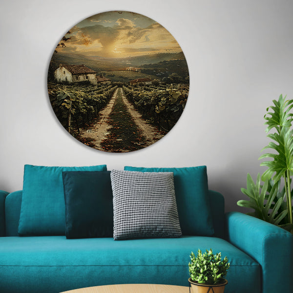 Toscaans Landschap met Wijngaard en Huis forex muurcirkel