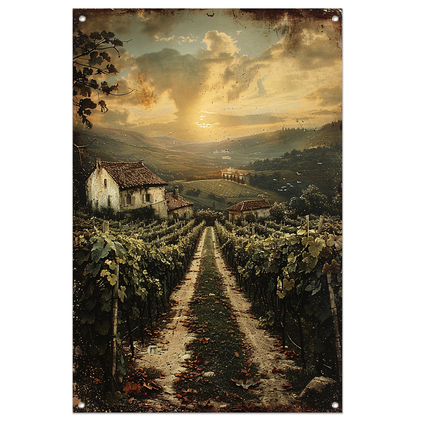 Toscaans Landschap met Wijngaard en Huis tuinposter