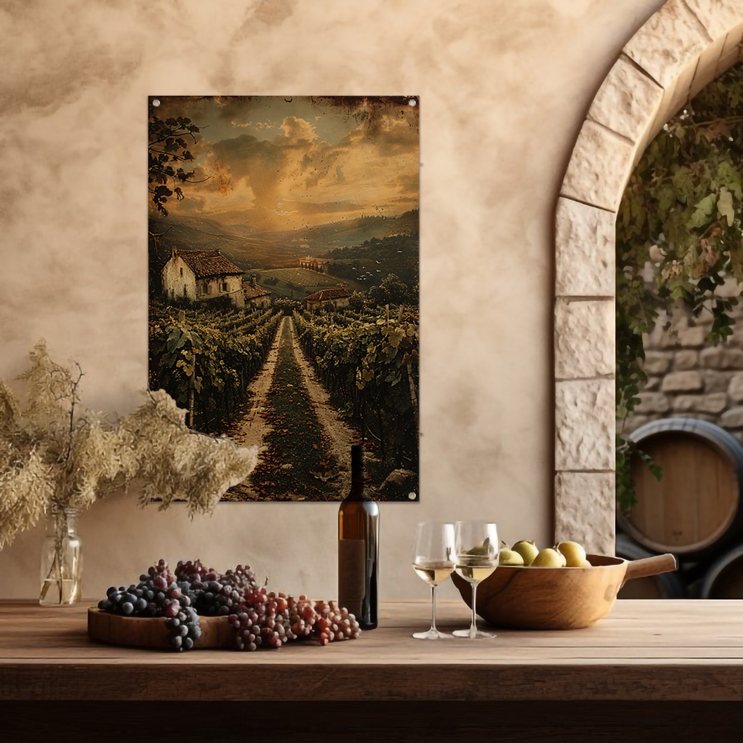 Toscaans Landschap met Wijngaard en Huis tuinposter