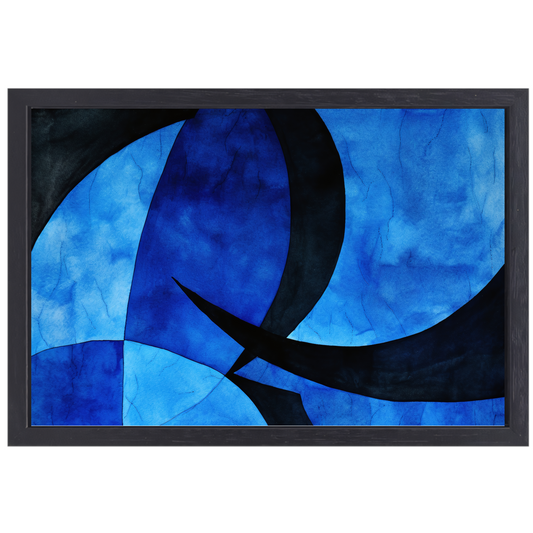 Dynamiek in Blauw en Zwart canvas met baklijst