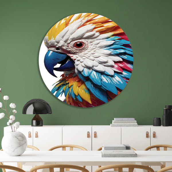 Kleurrijke Papegaai in Moderne Kunststijl aluminium muurcirkel