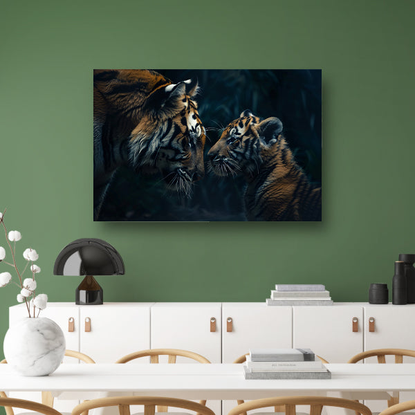 Tijger en welp in het bos canvas