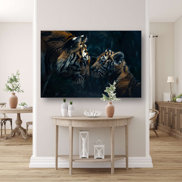 Tijger en welp in het bos canvas