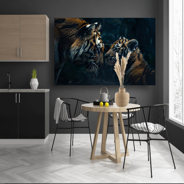 Tijger en welp in het bos canvas