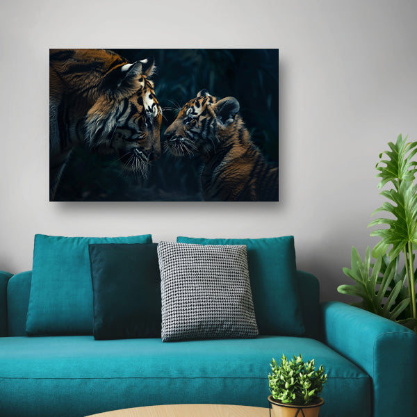 Tijger en welp in het bos canvas