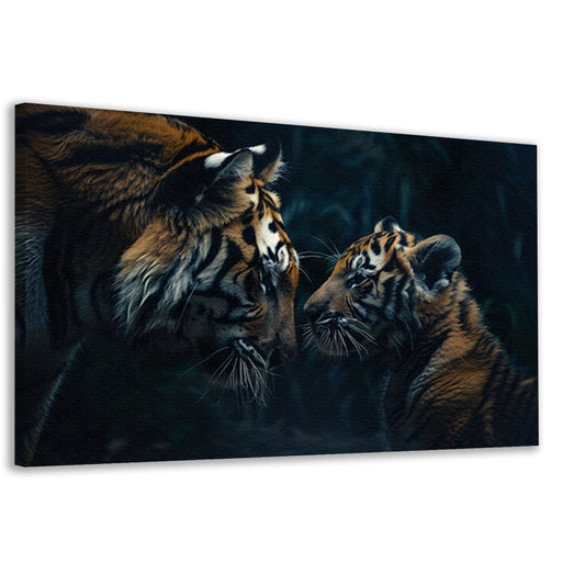 Tijger en welp in het bos canvas