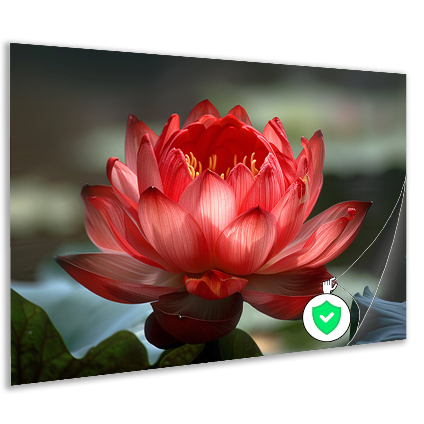 Rode lotus met groene bladeren in detail poster