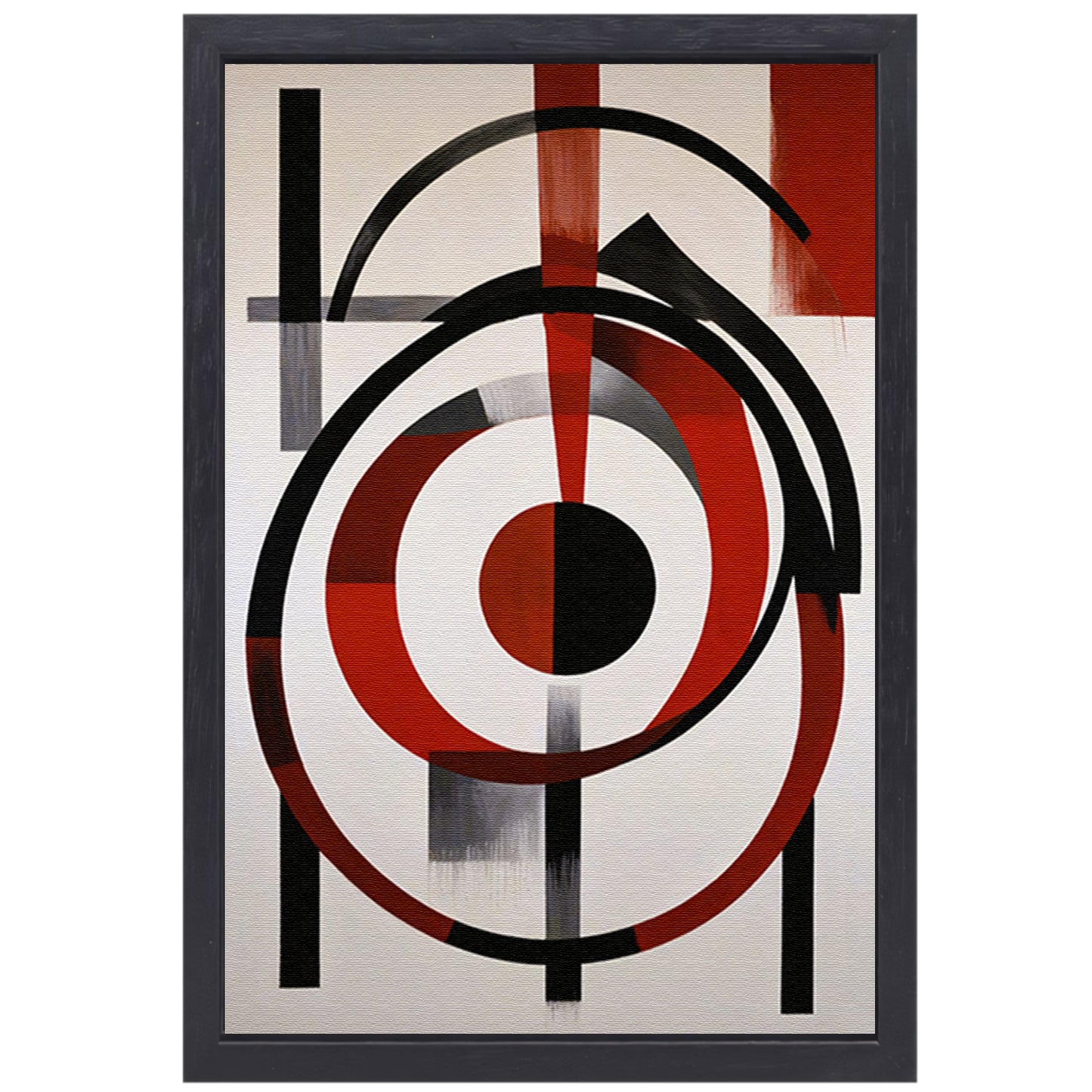 Abstracte Symmetrie in Rood, Zwart en Wit canvas met baklijst