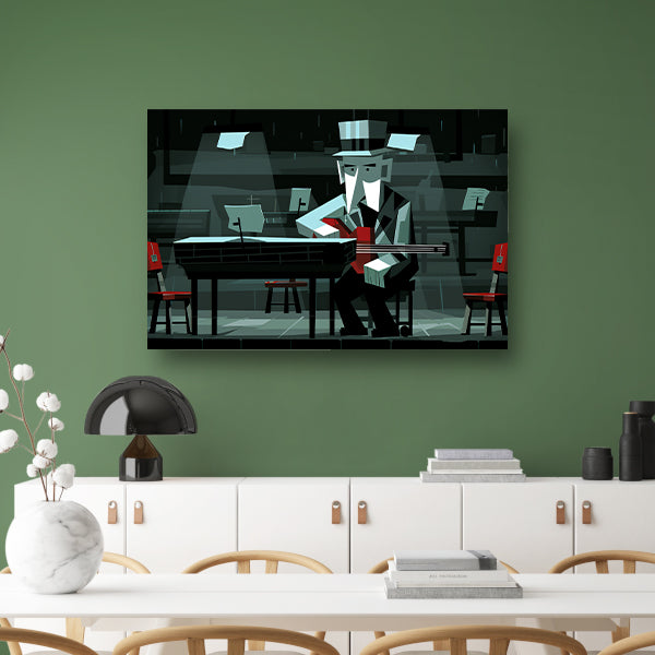 Geometrisch portret van muzikant in zwart-witcanvas