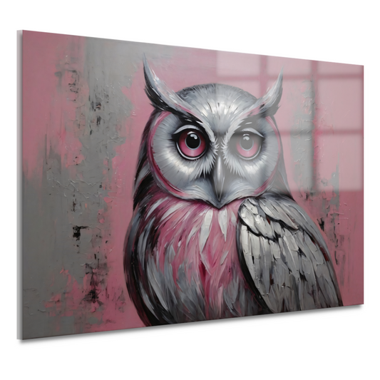 Abstracte Uil in Roze en Zilveren Tinten acrylglas