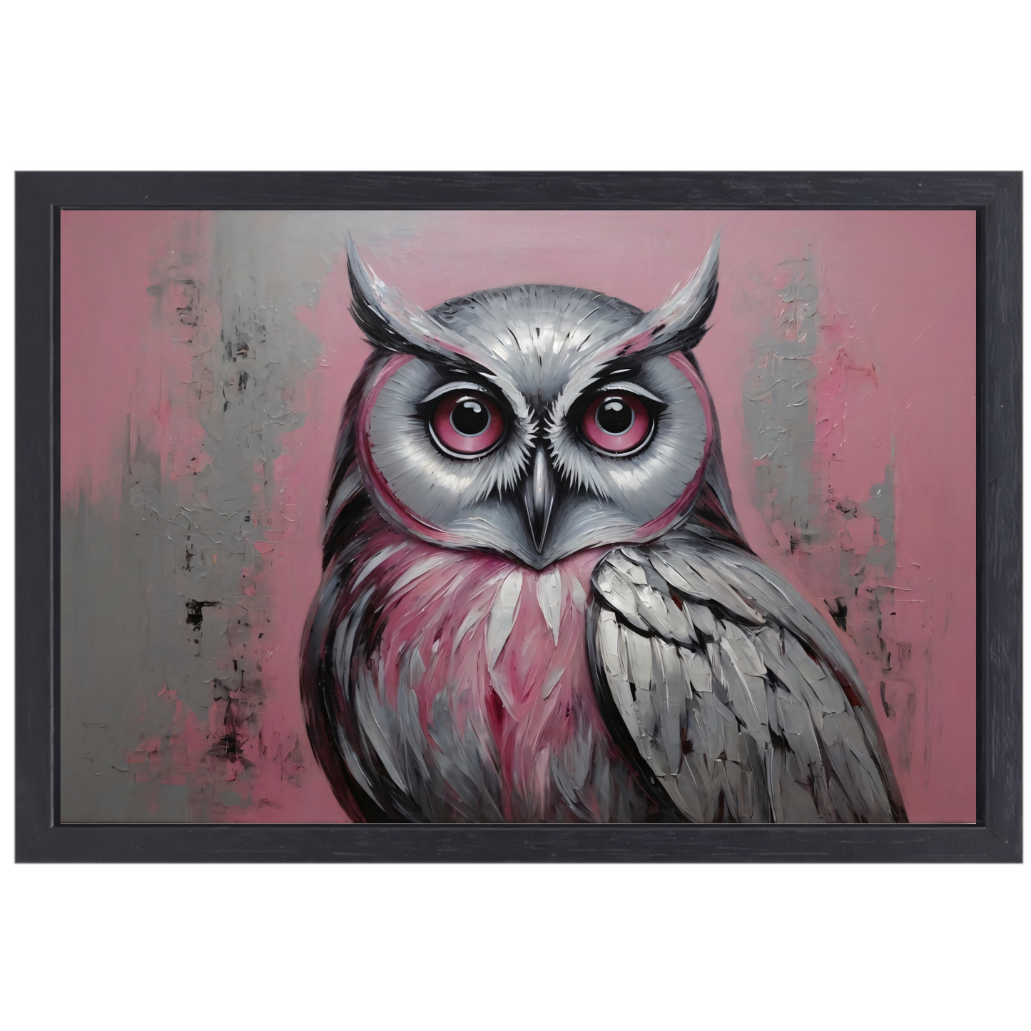 Abstracte Uil in Roze en Zilveren Tinten canvas met baklijst