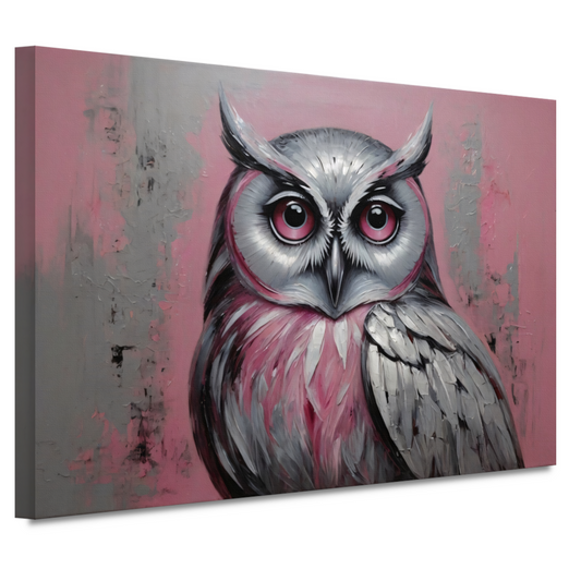 Abstracte Uil in Roze en Zilveren Tinten canvas