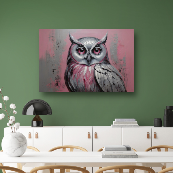 Abstracte Uil in Roze en Zilveren Tinten canvas