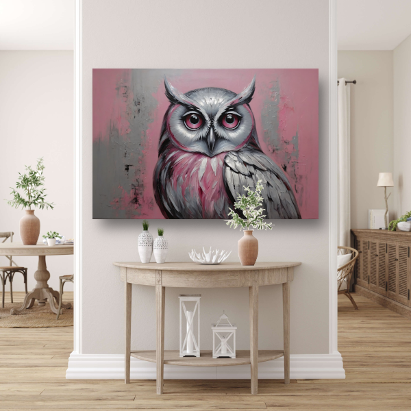 Abstracte Uil in Roze en Zilveren Tinten poster