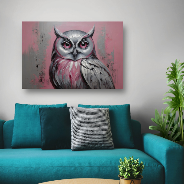 Abstracte Uil in Roze en Zilveren Tinten poster
