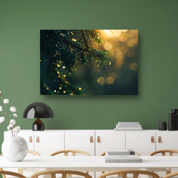 Dauw op dennentak in ochtendzon acrylglas