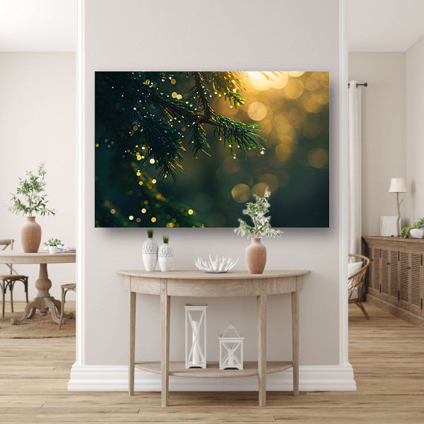 Dauw op dennentak in ochtendzon acrylglas