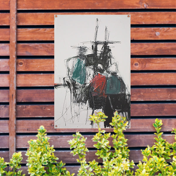 Abstracte expressie van dynamische kleuren en vormen tuinposter