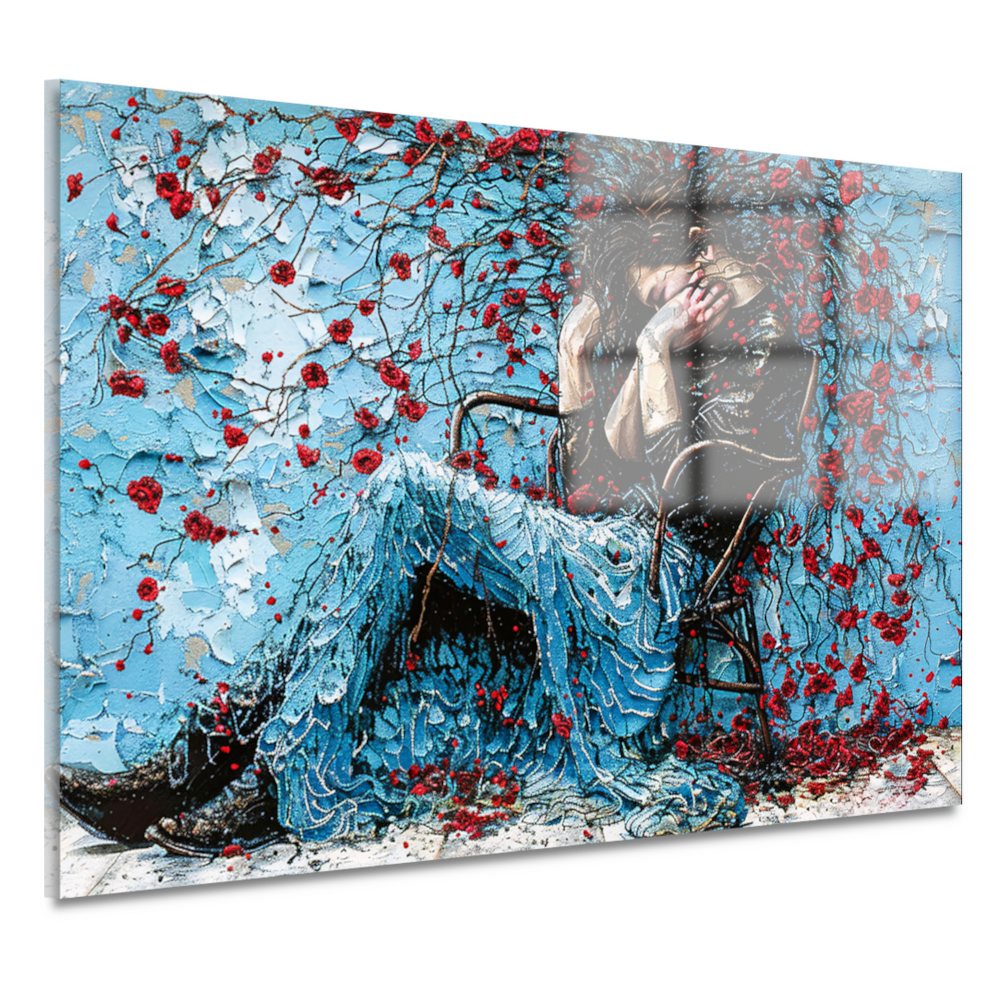 Vrouw omhuld door bloemen en emotie acrylglas