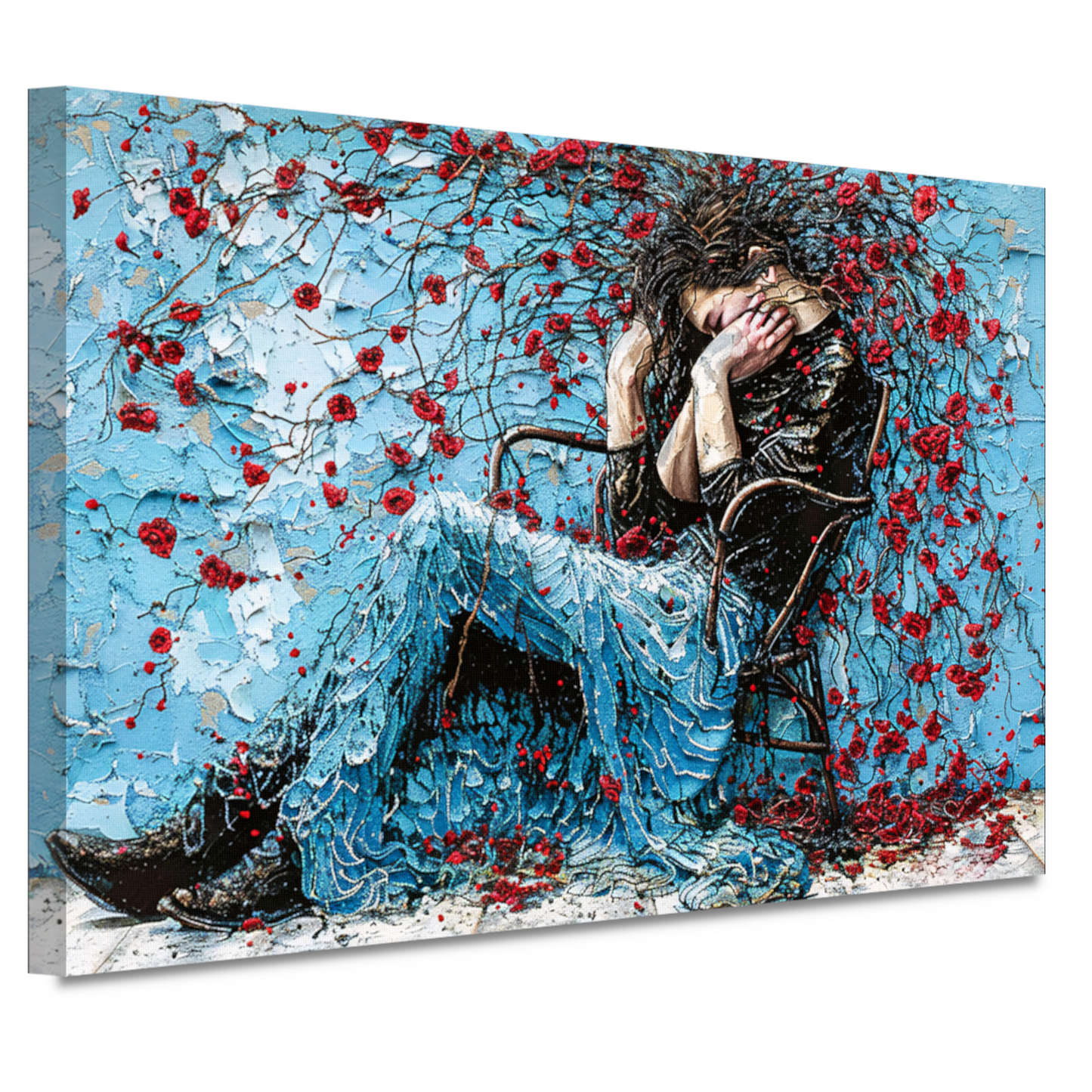 Vrouw omhuld door bloemen en emotie canvas