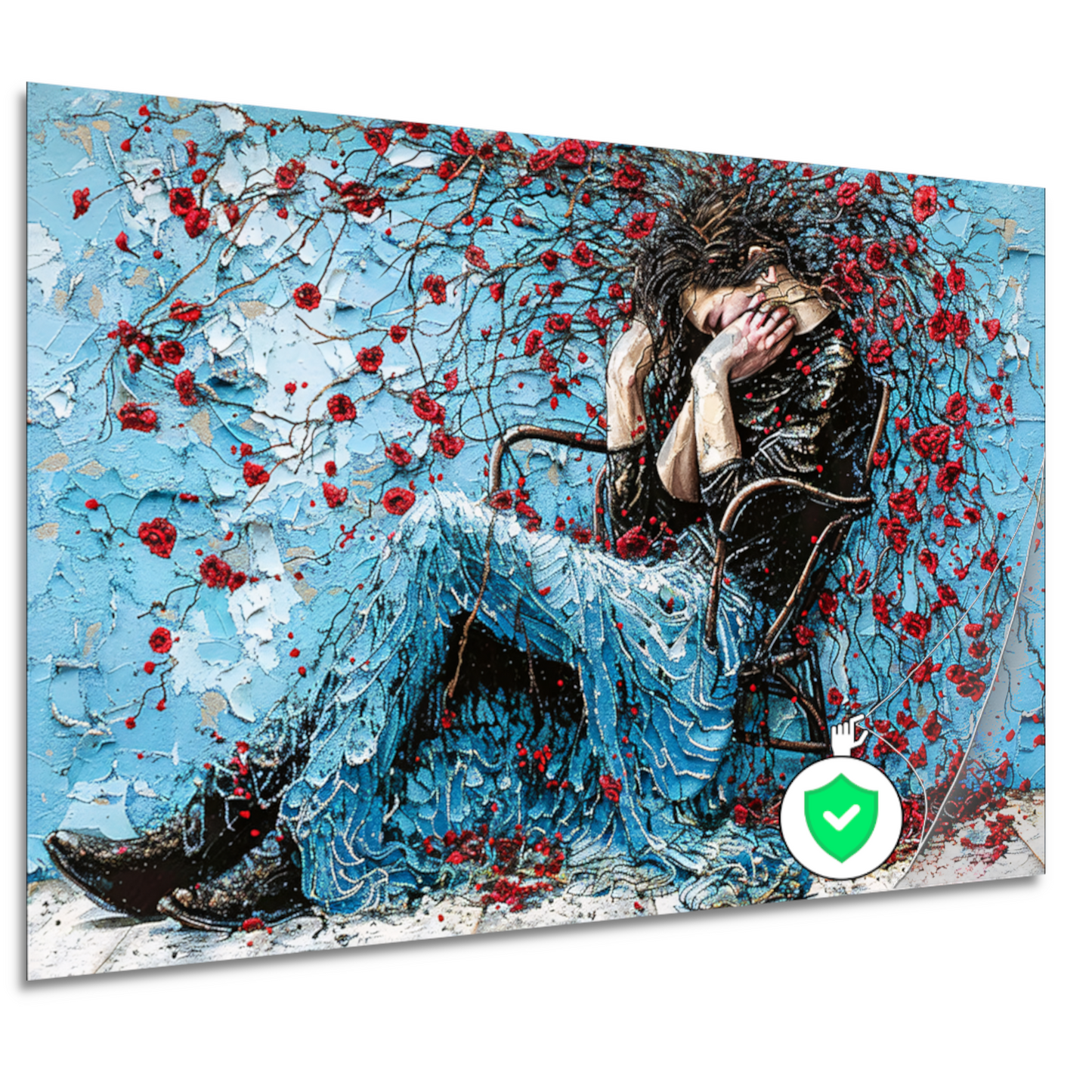 Vrouw omhuld door bloemen en emotie poster