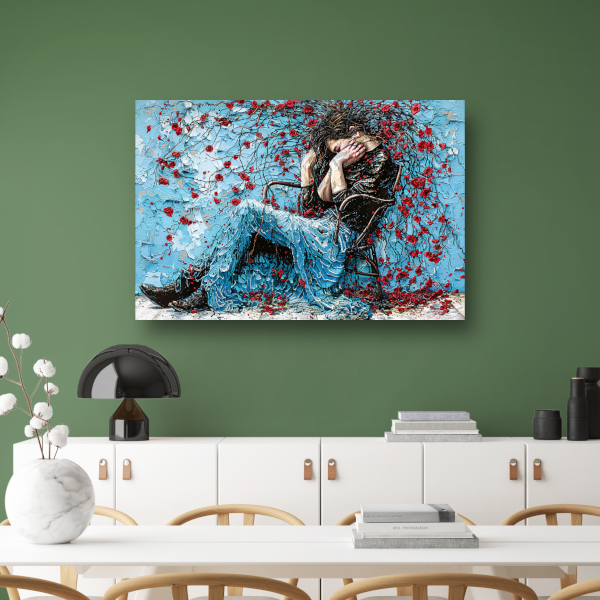 Vrouw omhuld door bloemen en emotie canvas met baklijst