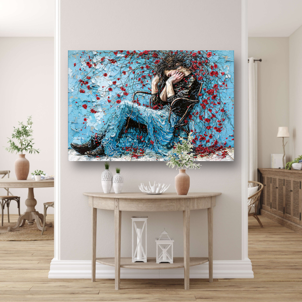 Vrouw omhuld door bloemen en emotie canvas met baklijst