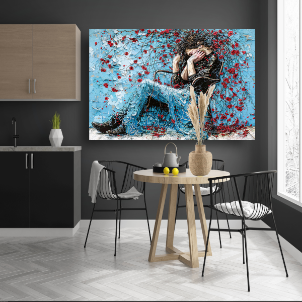 Vrouw omhuld door bloemen en emotie canvas met baklijst