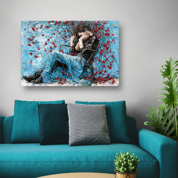 Vrouw omhuld door bloemen en emotie canvas met baklijst