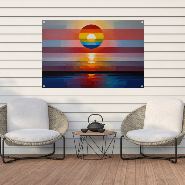 Abstracte Zonsondergang in Levendige Kleuren tuinposter