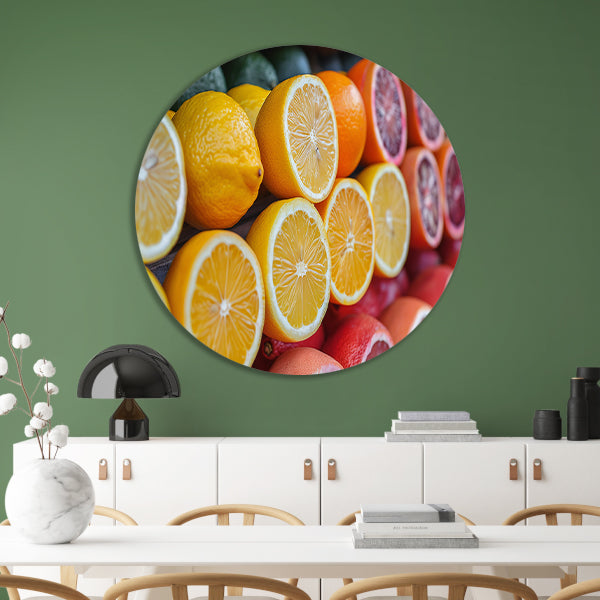 Citrusvruchtenstilleven aluminium muurcirkel