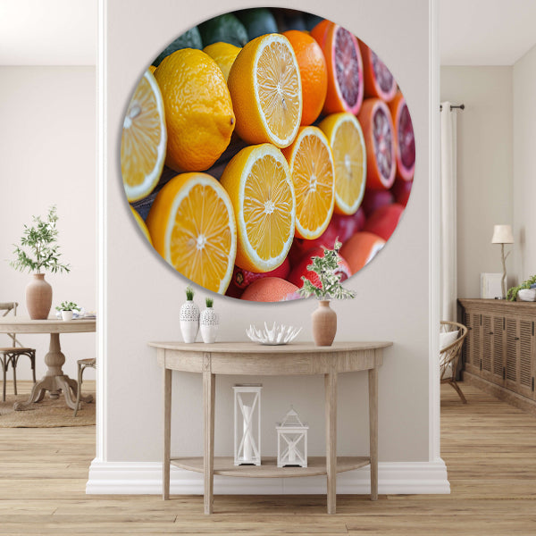 Citrusvruchtenstilleven aluminium muurcirkel