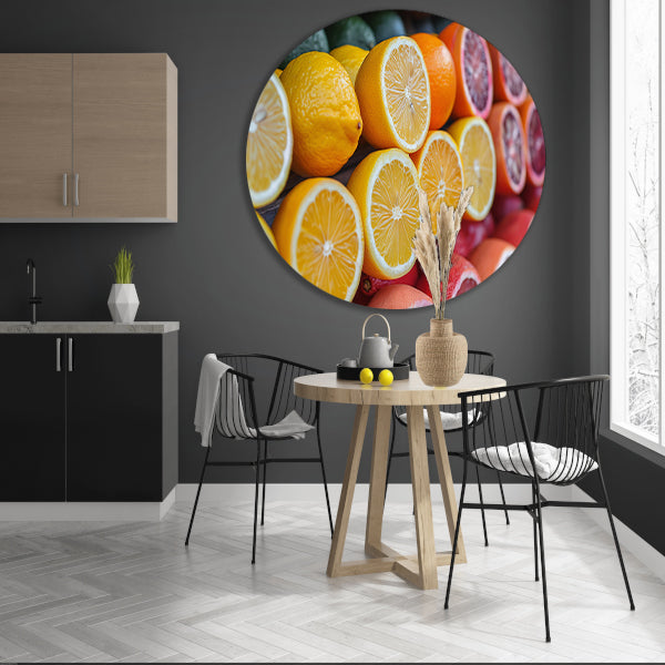 Citrusvruchtenstilleven aluminium muurcirkel