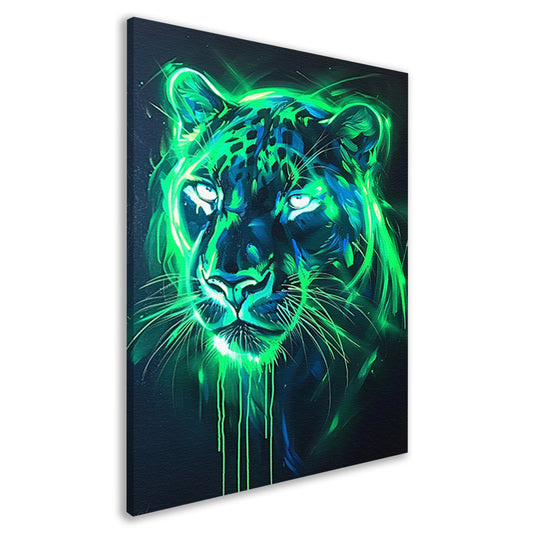 Fluorescerende panter in abstracte kleuren canvas