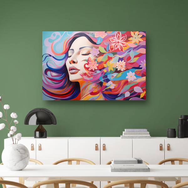 Vrouwelijke schoonheid in een bloemenzee canvas met baklijst