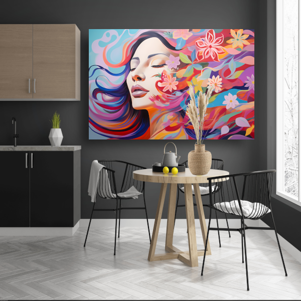 Vrouwelijke schoonheid in een bloemenzee canvas met baklijst