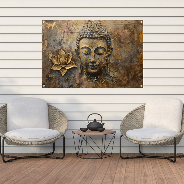 Gouden Boeddha met Lotus in Art Nouveau Stijl tuinposter