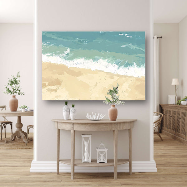 Rustgevende kustlijn met zachte golven canvas